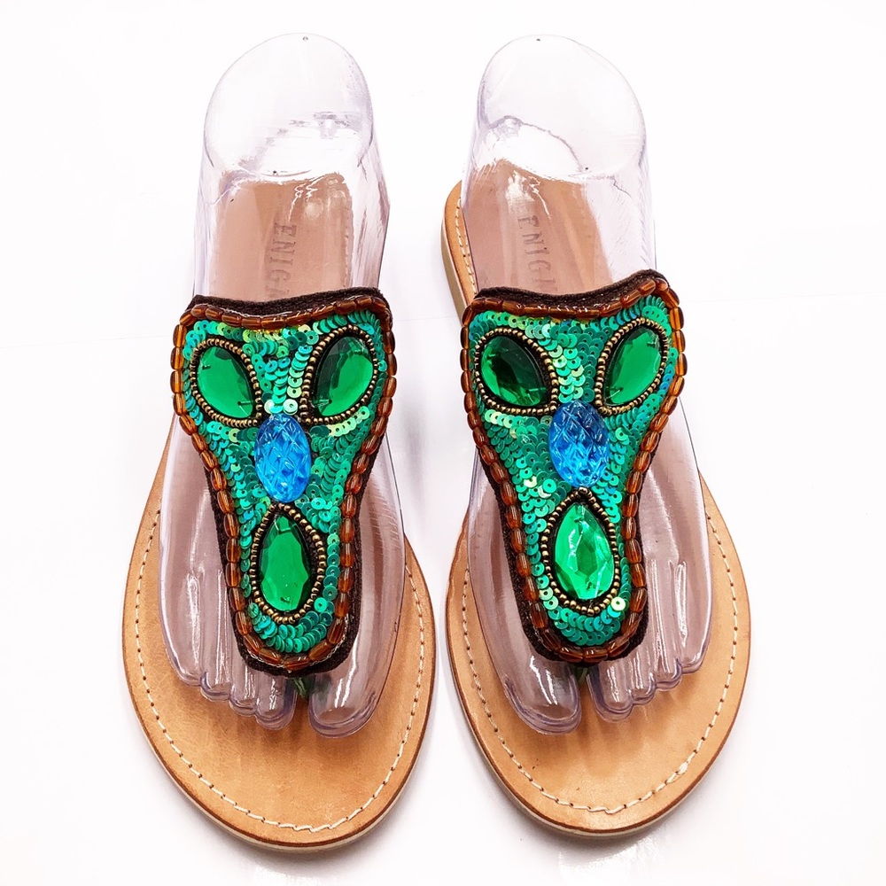 {ENIGMA} Embellished Thong Sandals
